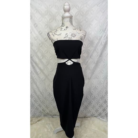 Vesper Bodycon Black Cut out Bandeau Midi Dress Size 8 NWT - Picture 2 of 11
